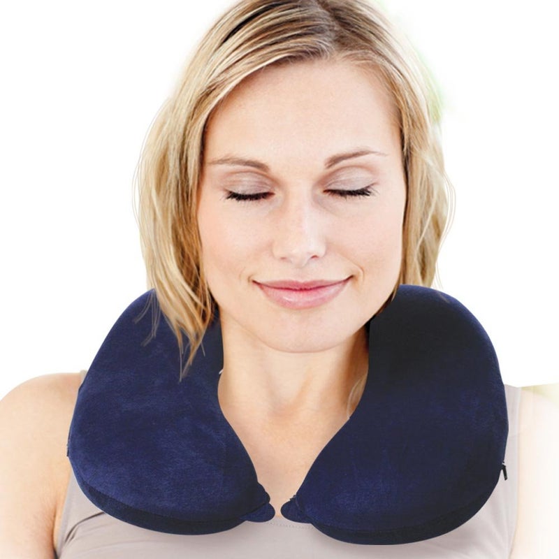 Cloudz Memory Foam Travel Neck Pillow with Snap & Pocket - Blue - Image 4